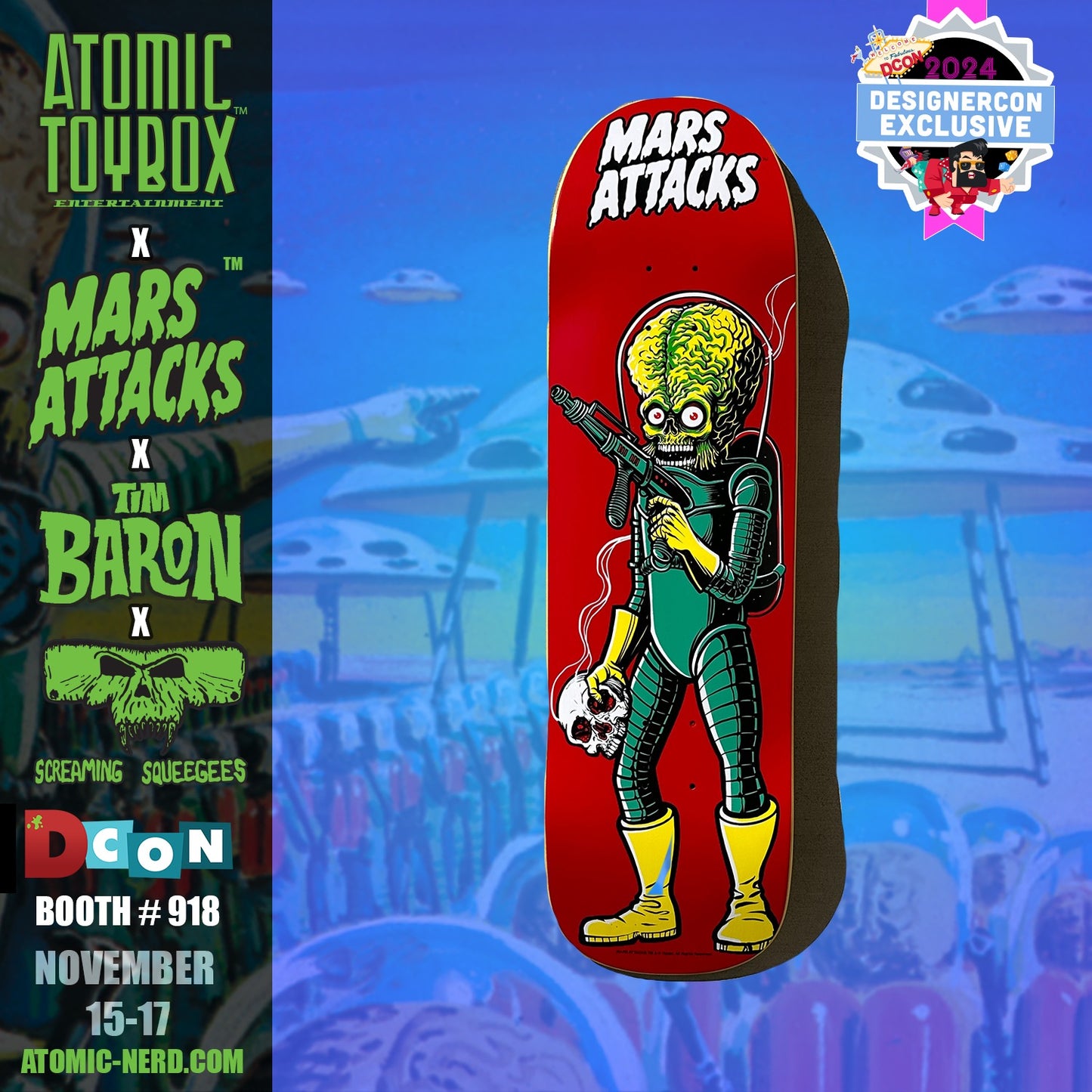 Mars Attacks Skate Deck by Tim Baron x Screaming Squeegees - YELLOW BOOTS